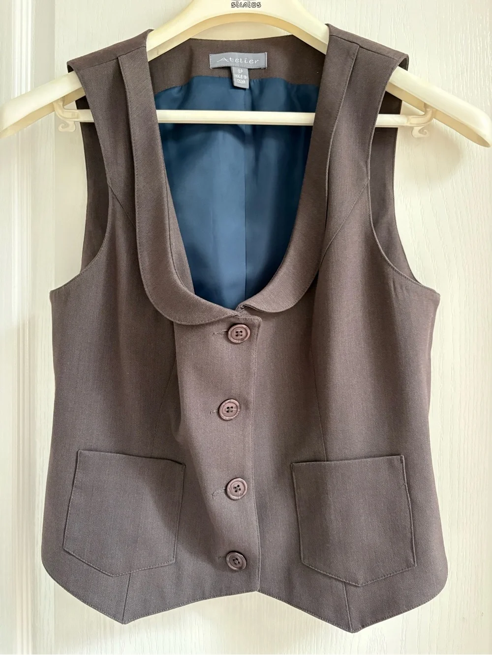 American Atelier Taupe Brown Sleeveless Button Vest - Picture 1 of 8